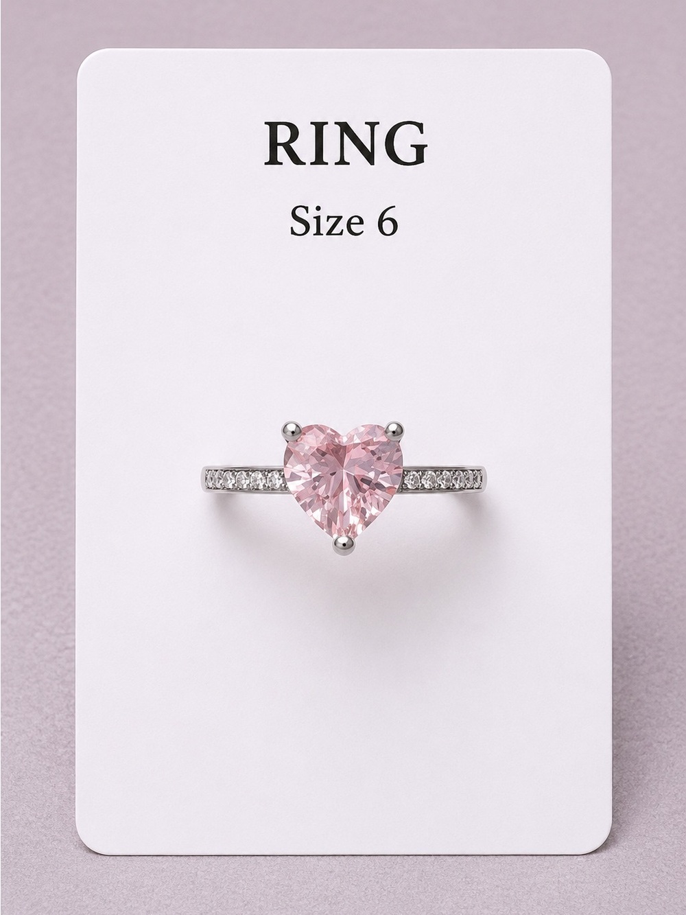 Sterling Silver Heart Pink Stone Ring - Size 6